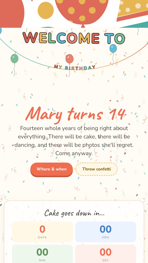 Birthday invitation template — coral, gold and paper balloons