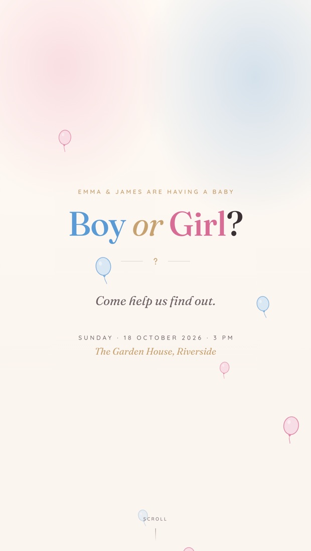 Gender-reveal invitation template — pink and blue