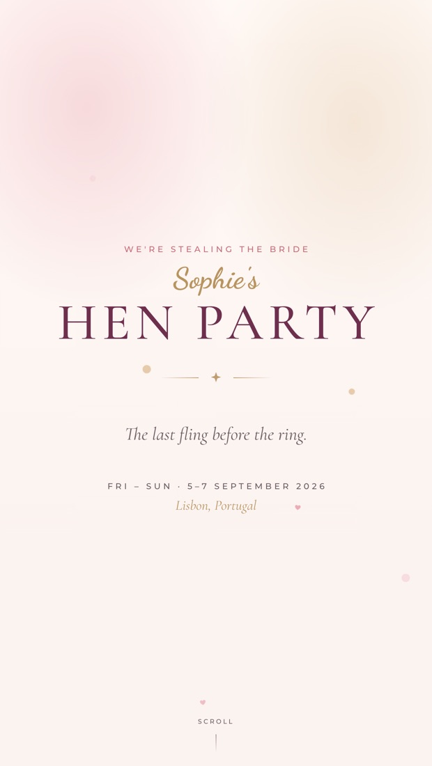 Hen-party invitation template — plum, champagne and rose
